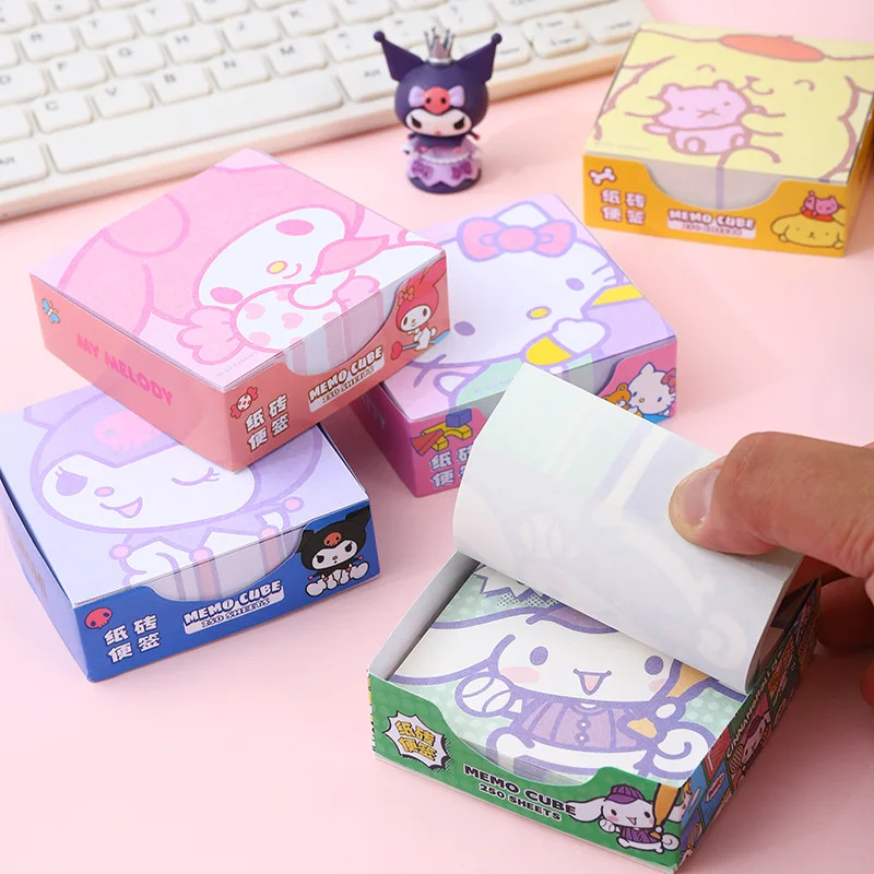Yubon wholesale 250pcs kawaii sanrioed memo sticker anime kuromi melody cute cartoon note paper message boke student Stationery