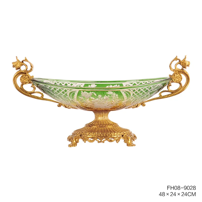 The Green Glass Pieces with Gold Colored Brass with Design Vase for Living Room nice Home Decoration Ornament