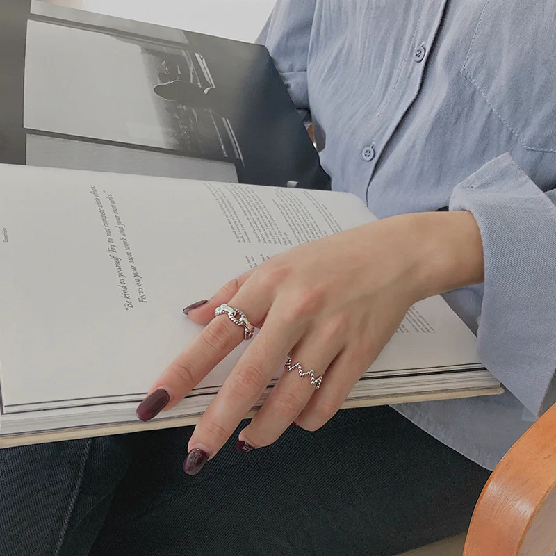 Wmja457 V Beads Curve Thin Ring Korean Style Simple Design 925 Sterling Silver Material