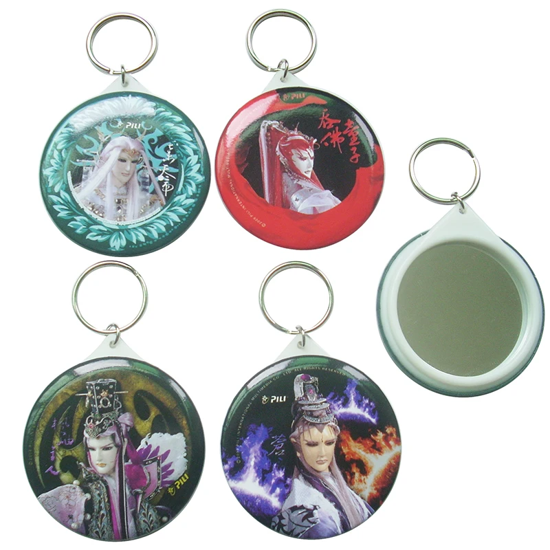 Оптовая продажа, жестяной зеркальный брелок для ключей на заказ, косметическое зеркало, брелок для ключей, карманное зеркало с брелоком