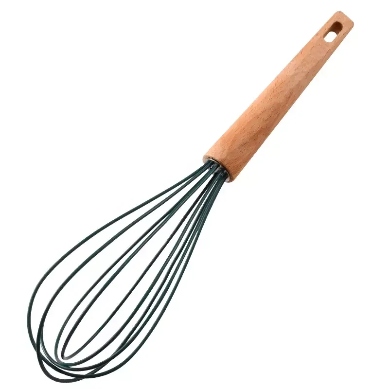 Wholesale Silicone Egg Whisk Kitchen Tools Hand Easy Wooden Handle Milk Flour Rotary Blender Whisk Mixer Egg Beater