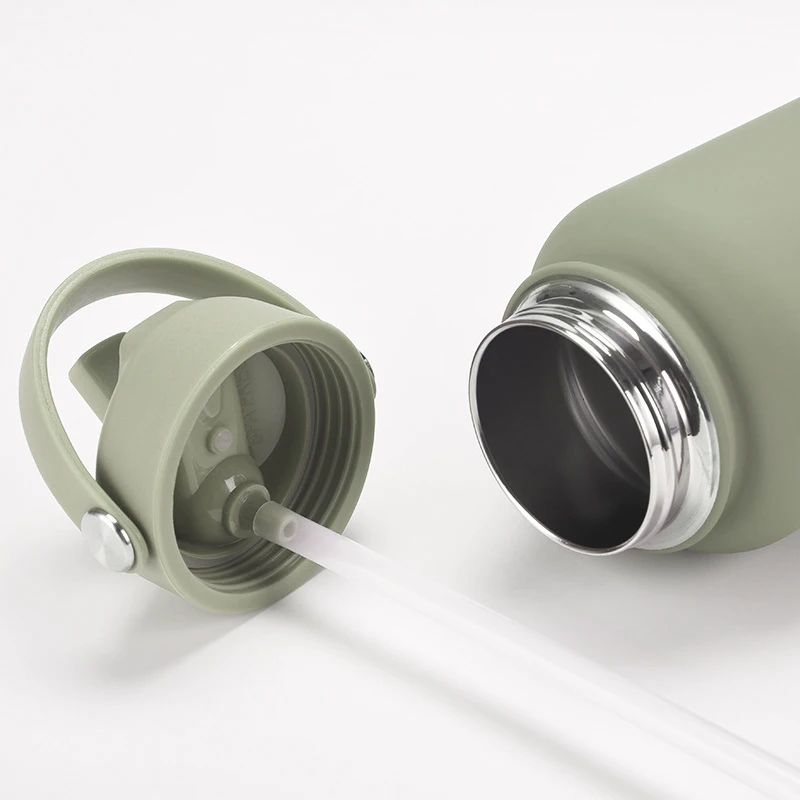 Custom Logo Insulated Water Bottle With Straw Stainless Steel Sports Cup Flask Spout and Handle Lid