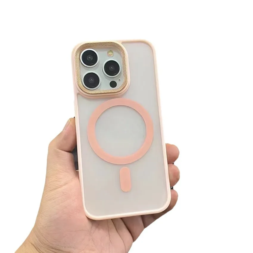 Skin feel matte diamond patterned lens frame phone case suitable for iPhone 16 magnetic cover 13 phone case 11