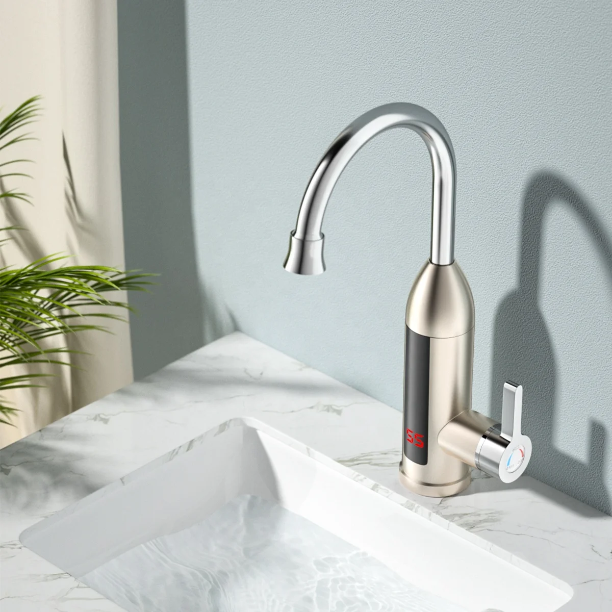 Farmhouse Sink kitchen Care Water Saving Faucet Aerator Push Water Tap Households Chores Faucet-steel With Mini Lcd Screen