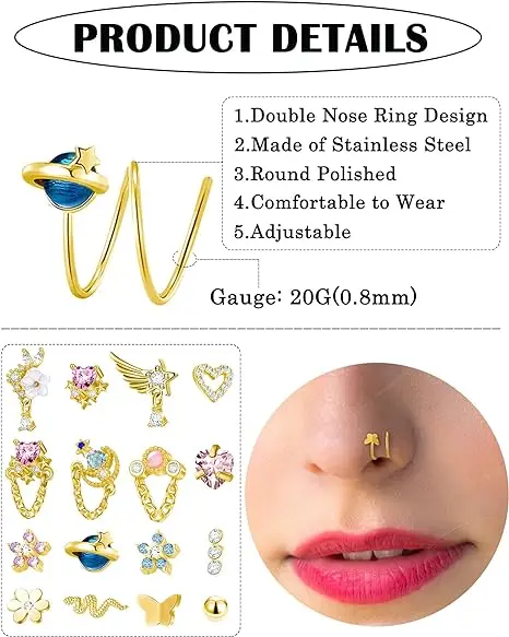Wholesale Double Hoop Stainless Steel gold Snake Flower Butterfly Planet Angel Wings Heart Ball Piercing Jewelry For Women