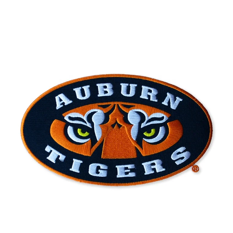 Гарантия качества, эмблема для вышивки AUBURN TIGERS, бесплатный образец, нашивки для вышивки из саржевой ткани, экологически чистые