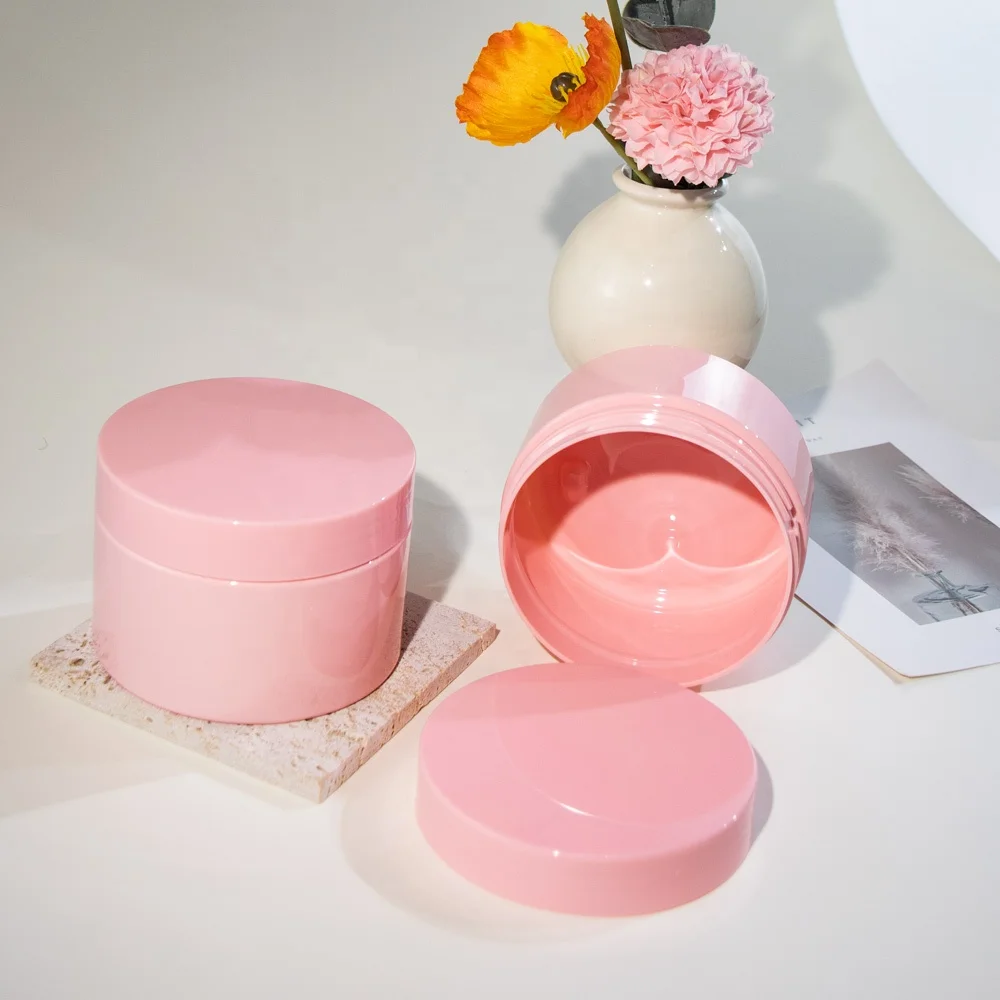 200G luxury Empty Pink PET Jar Plastic 200ml Black Cosmetic Jar For Cream Skin Care Packaging Container