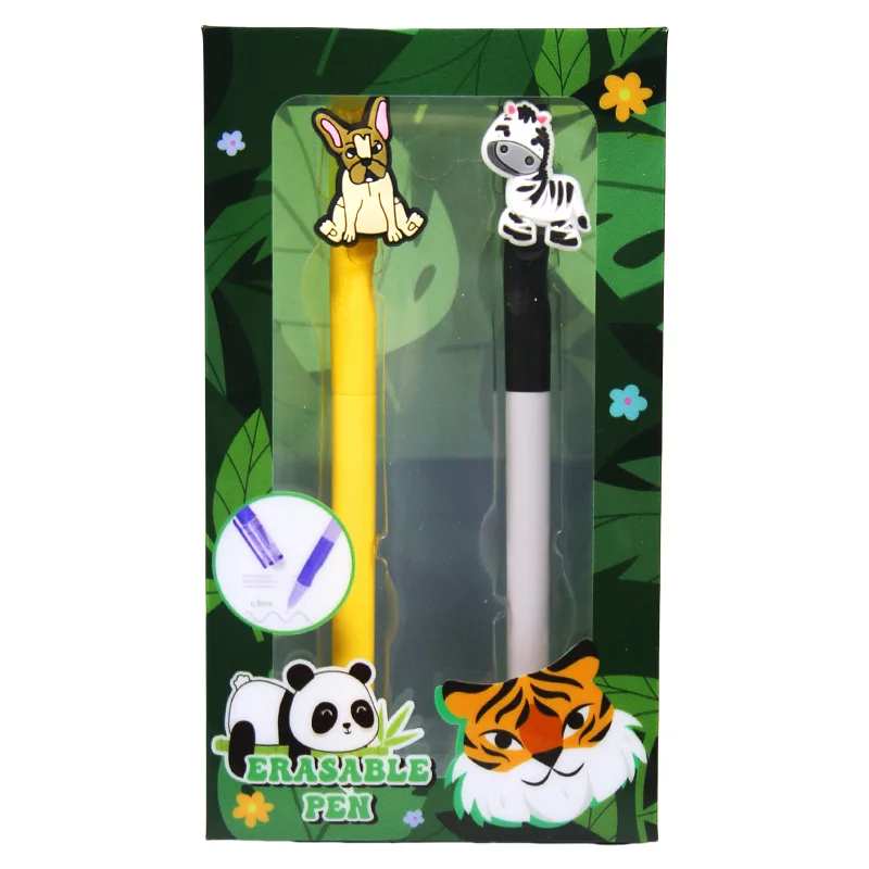 2-Pack Cartoon Erasable Gel Ink Pens Kids Unicorn & Animal Space Themes Smooth Writing Plastic School Supplies & Gifts