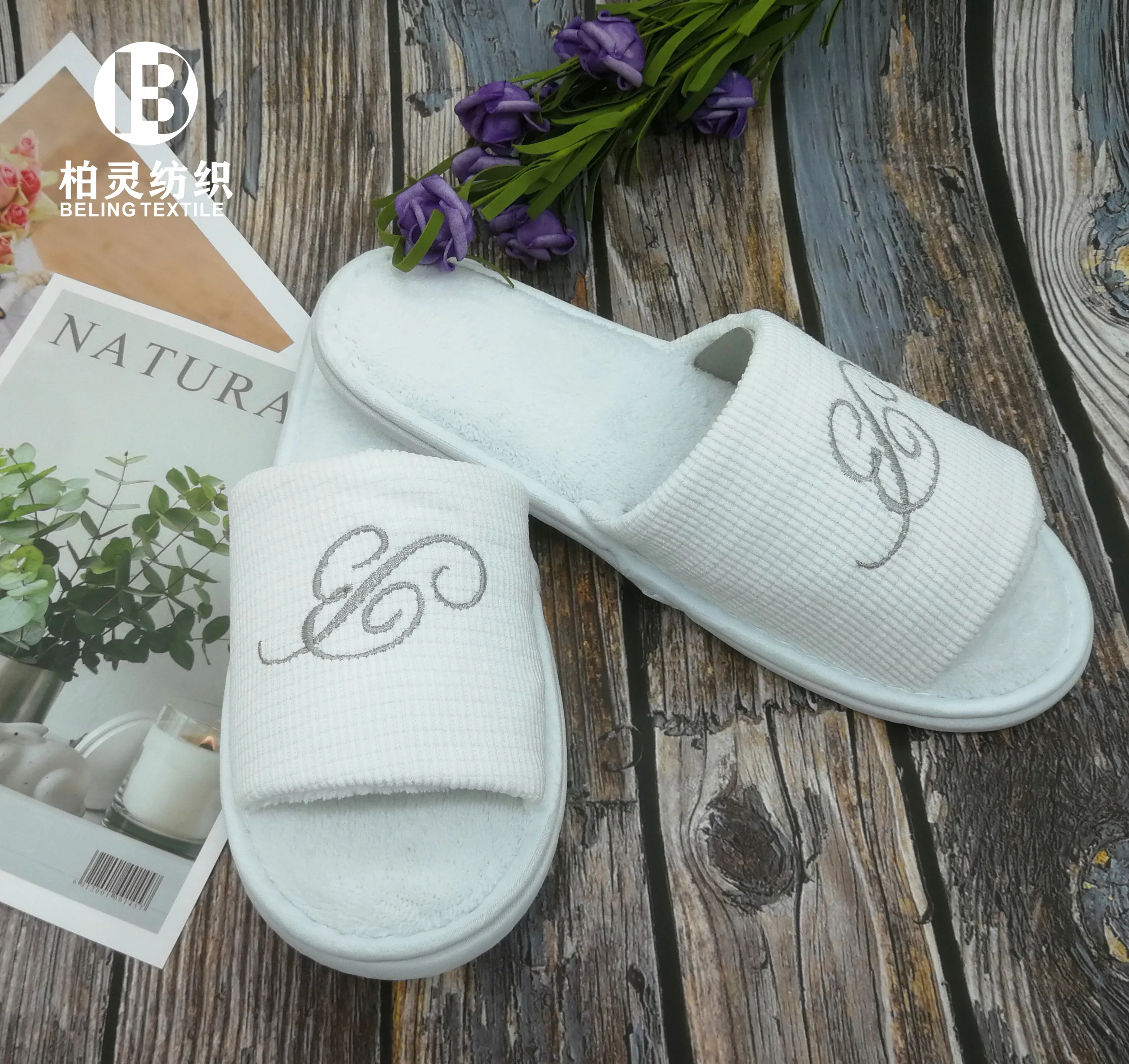 
Hotel Slipper microfiber open toe washable customer logo manufacture 