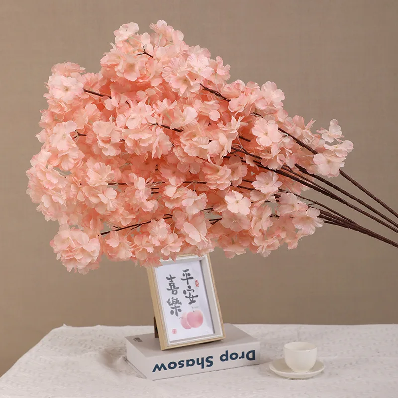 High Quality Wholesale Wedding Arch Decoration 3 Forks White Pink Champagne Sakura Flowers Artificial Cherry Blossom Branches
