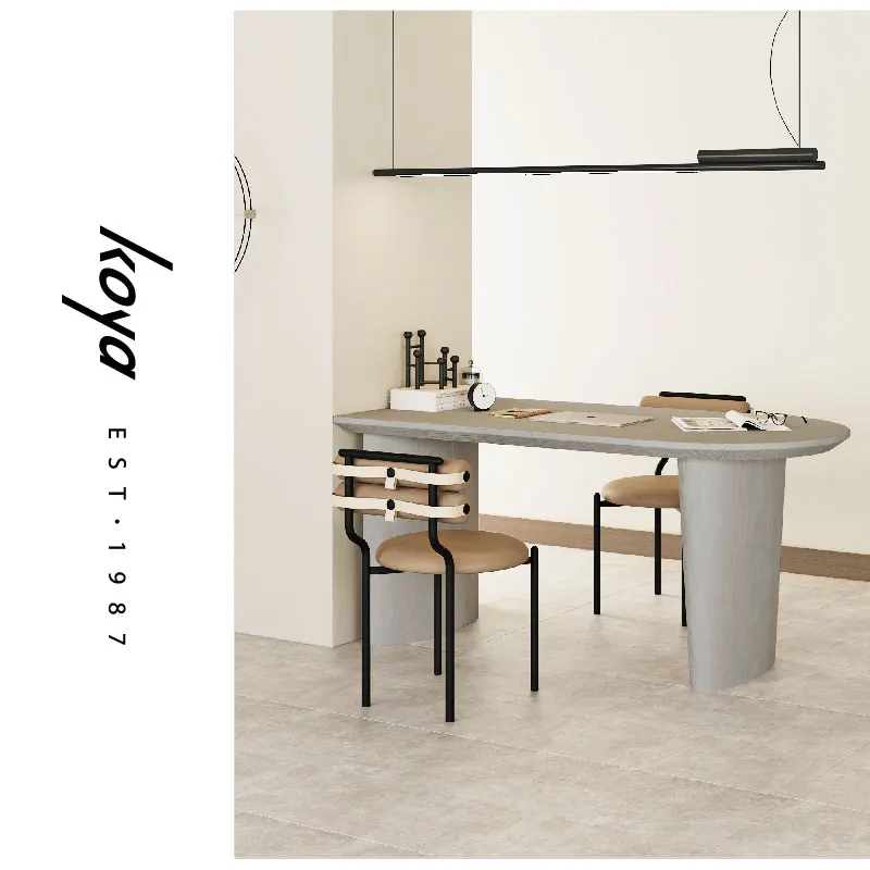 Solid wood dining table modern office negotiation table simple household recycled pine oval peninsula table