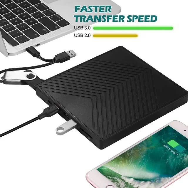 new 7 in 1 External DVD Player Plug and play dvd burner with HUB cd Drives for Latest Notebooks,Optical Drive