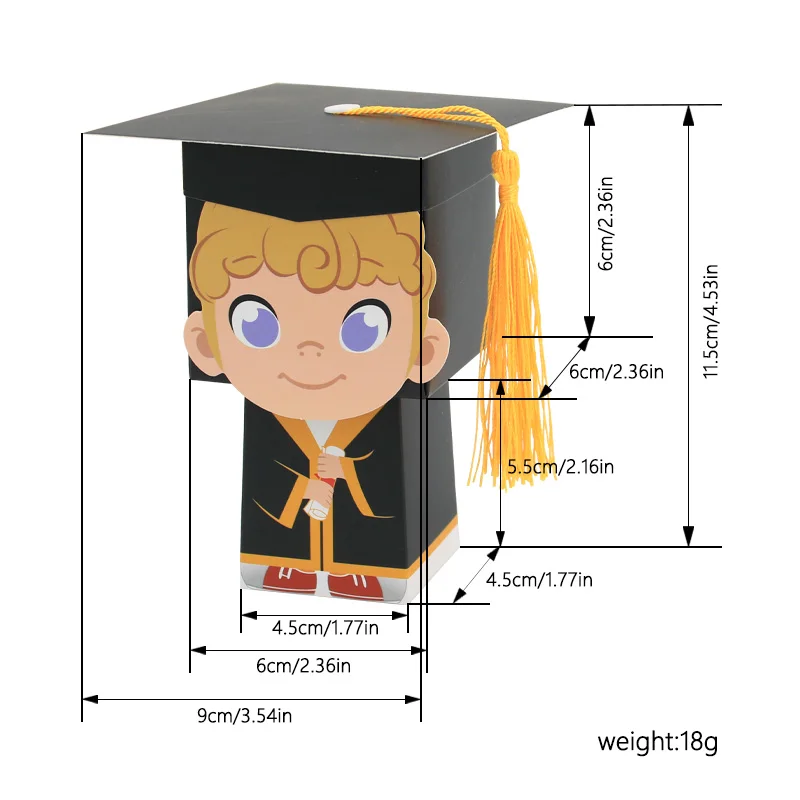 new design hotly sold lovely  little girl and boy cap-shaped sweet candy gift party favors graduation paper box