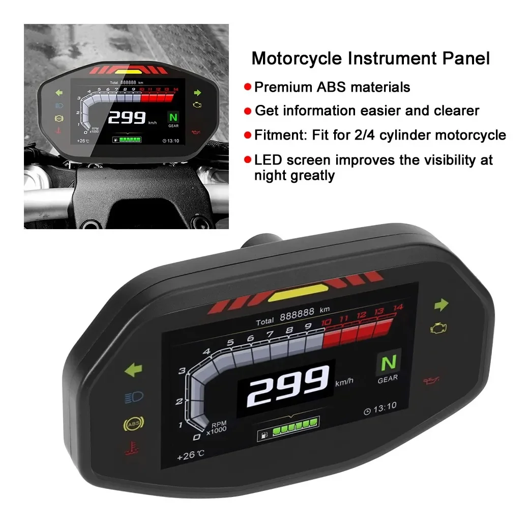 Universal Motorcycle LCD Digital Speedometer TFT 6 Gear Backlight Motorcycle Odometer For 2 4 Cylinders Motorcycle Meter