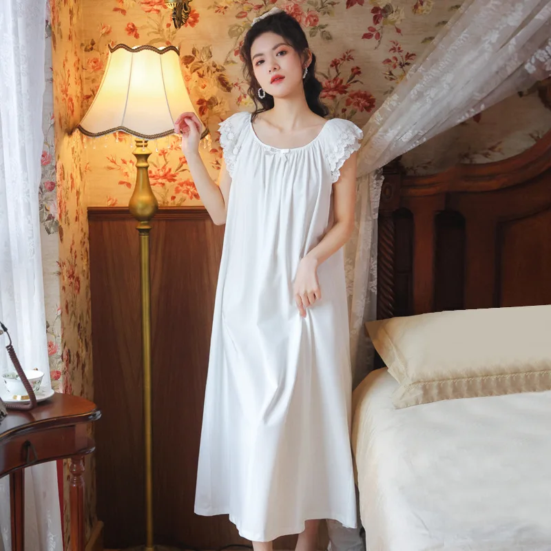 Short sleeved nightdress female summer cotton sweet and lovely princess style pajamas lace loose can worn outside home clothe