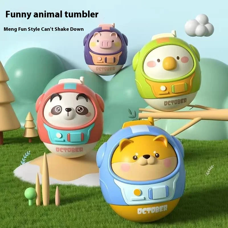 New Arrival Unisex Rattle Doll Large Plastic Tumbler Toy with Cartoon Animal Cross-Border Tumbler Early Educational Toy Kids