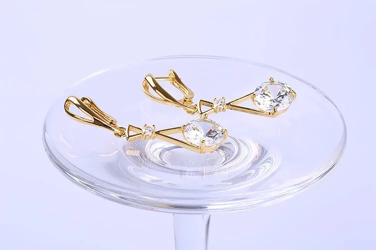 
Women Party Wedding Long Clip On Earring Round White Zircon CZ Stone Drop Dangle Earrings 