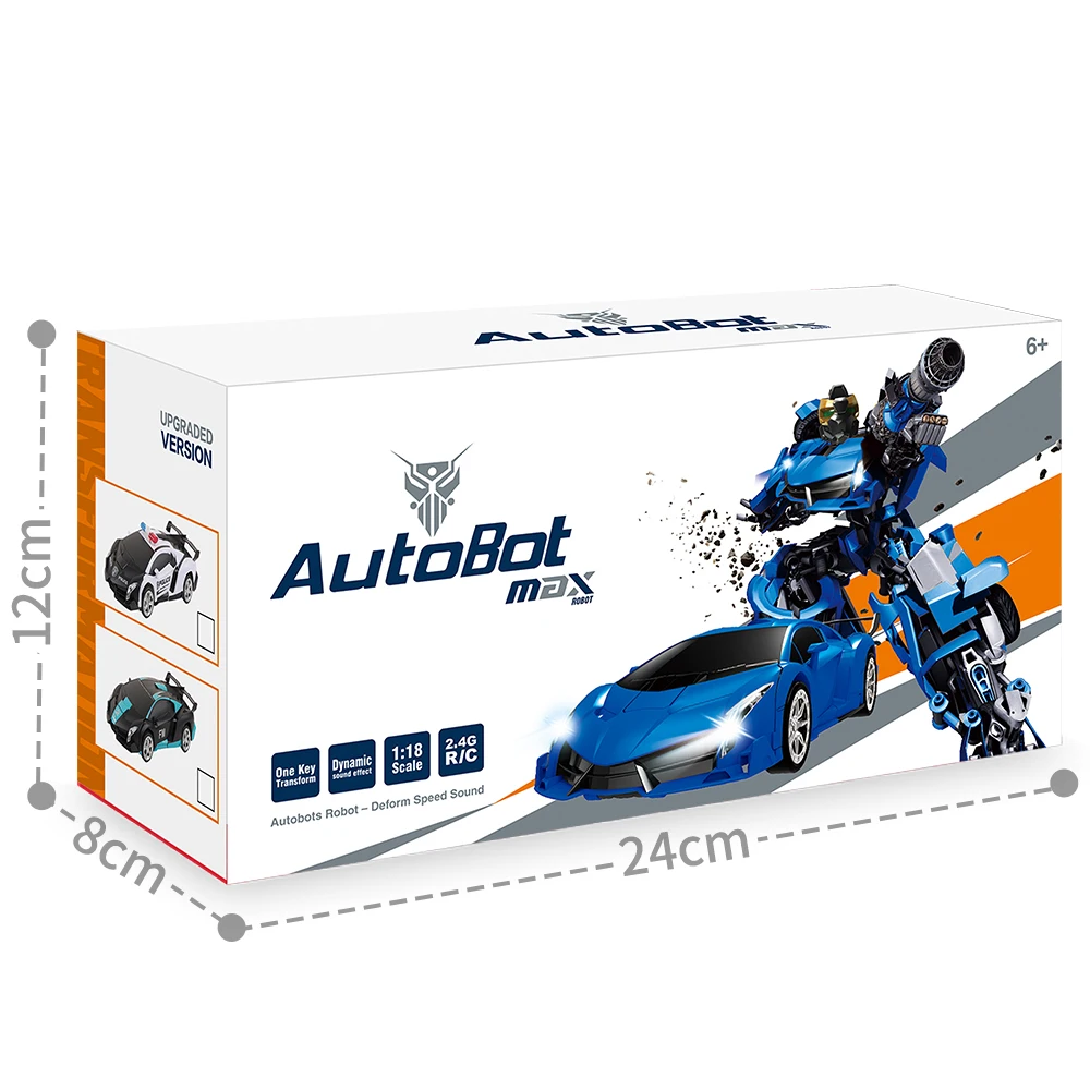 Remote Control Car Transforming Robot RC Hobby Toy Cars 2. 4GHz 1/18 Scale Electric Model Vehicle with LED Lightning