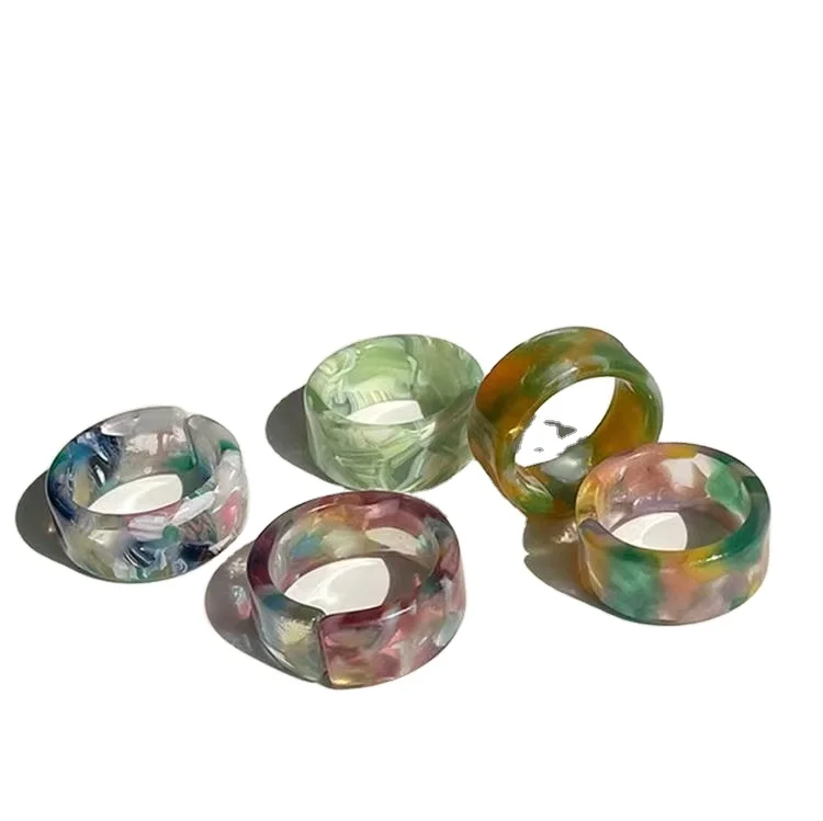 SY Geometric Square Chunky Candy Cute Marble  Design Acid  Aesthetic Acetate Colorful Acrylic Resin Ring