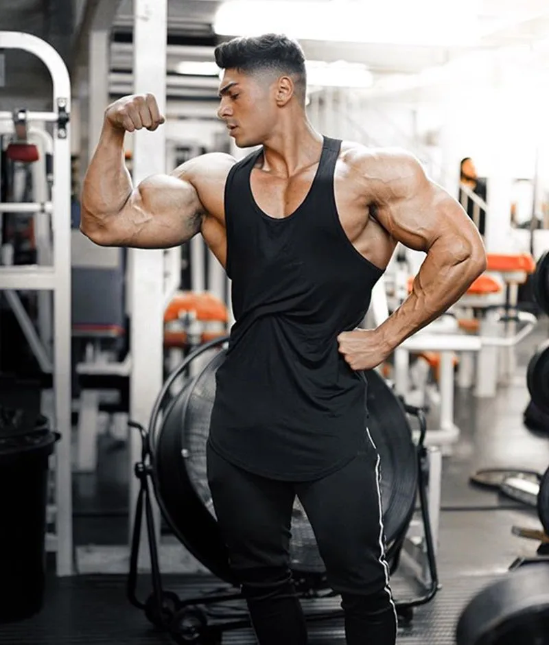 Mens solid color sport vest top gym sleeveless shirts