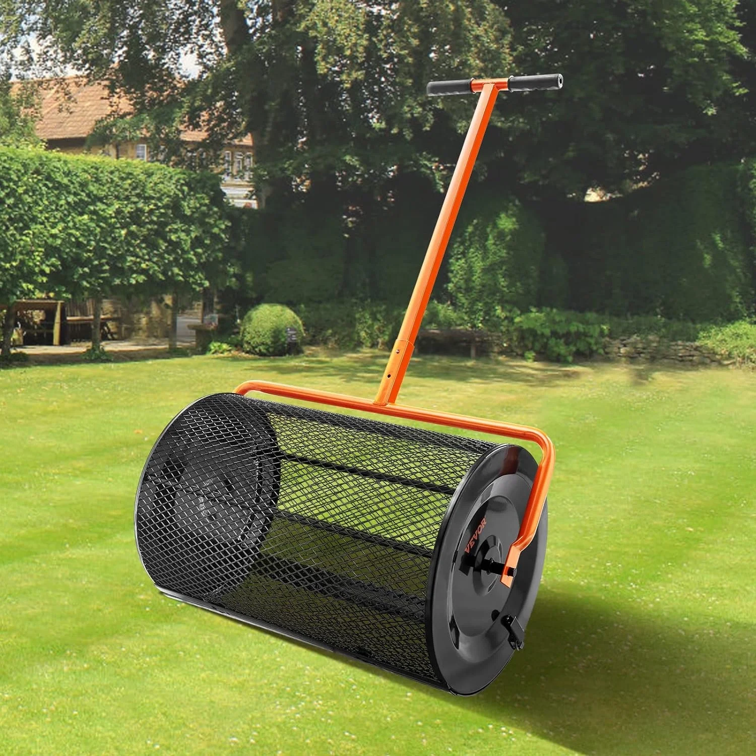 Durable lightweight metal mesh roller spreader and garden care manure spreader roller