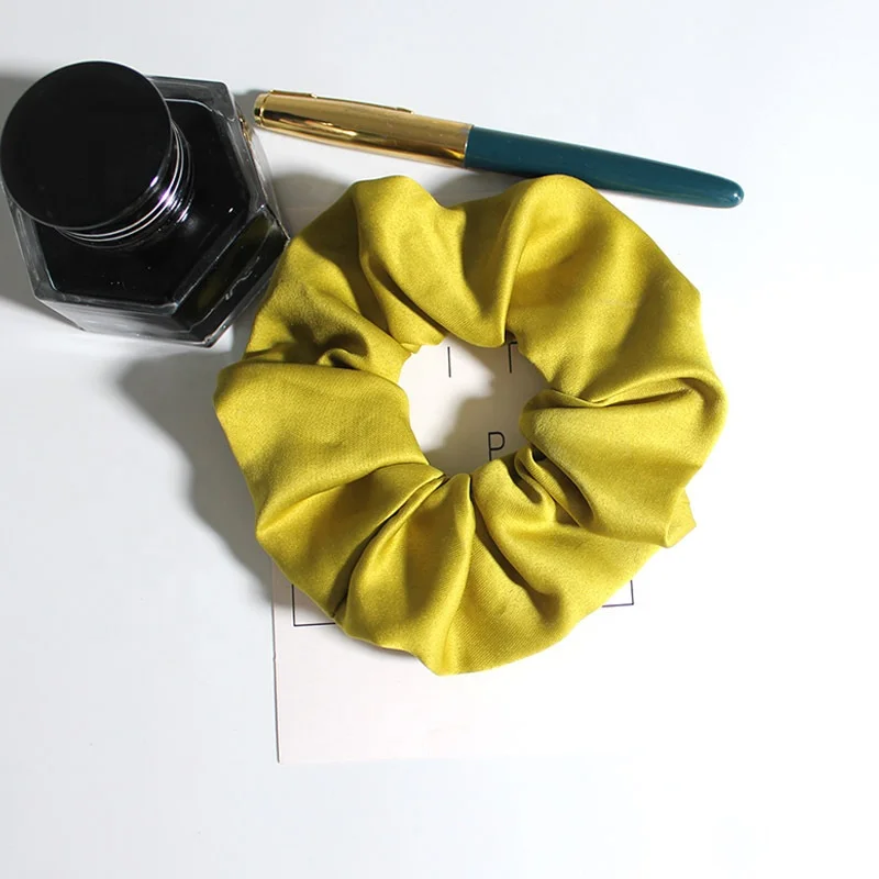 Wholesale labels matt color elastic ponytail holder crunchies hair ties silk hair band fabric matte pastel satin scrunchies