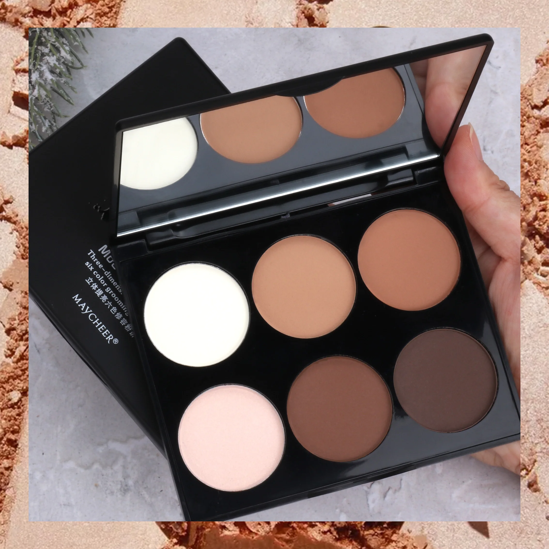 Maycheer Pressed Compact Powder Palette Private Label Highlight and Contour Palette Pressed Powder Makeup Compact Palette