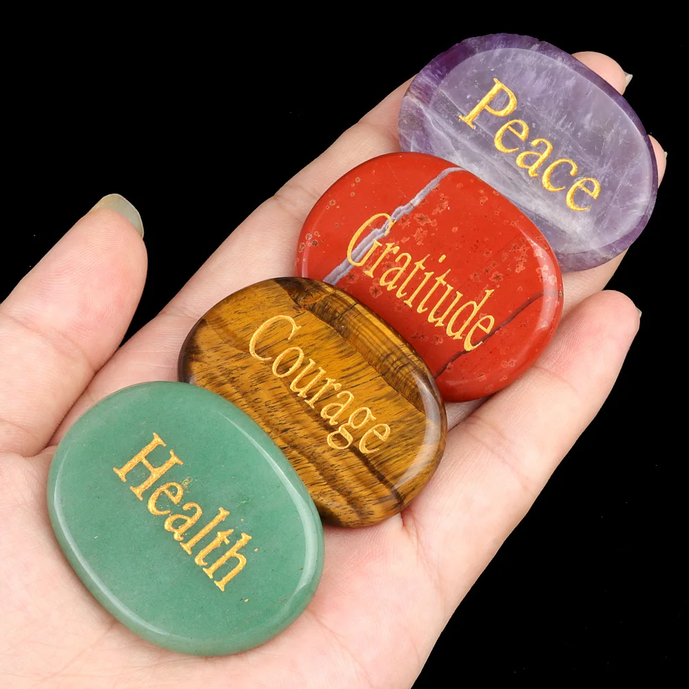 QIURAN Custom Logo Pattern Engraved Rocks Different Words Inspirational Stones Encouraging Healing Love Health Lucky Crystal