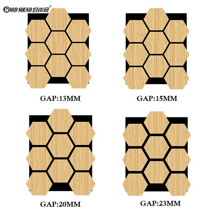 Goodsound Akupanel Sound Proof Self Adhesive Wood Decor Acoustic Akustik Hexagon painis de madeira Slat Wall Panel for Room