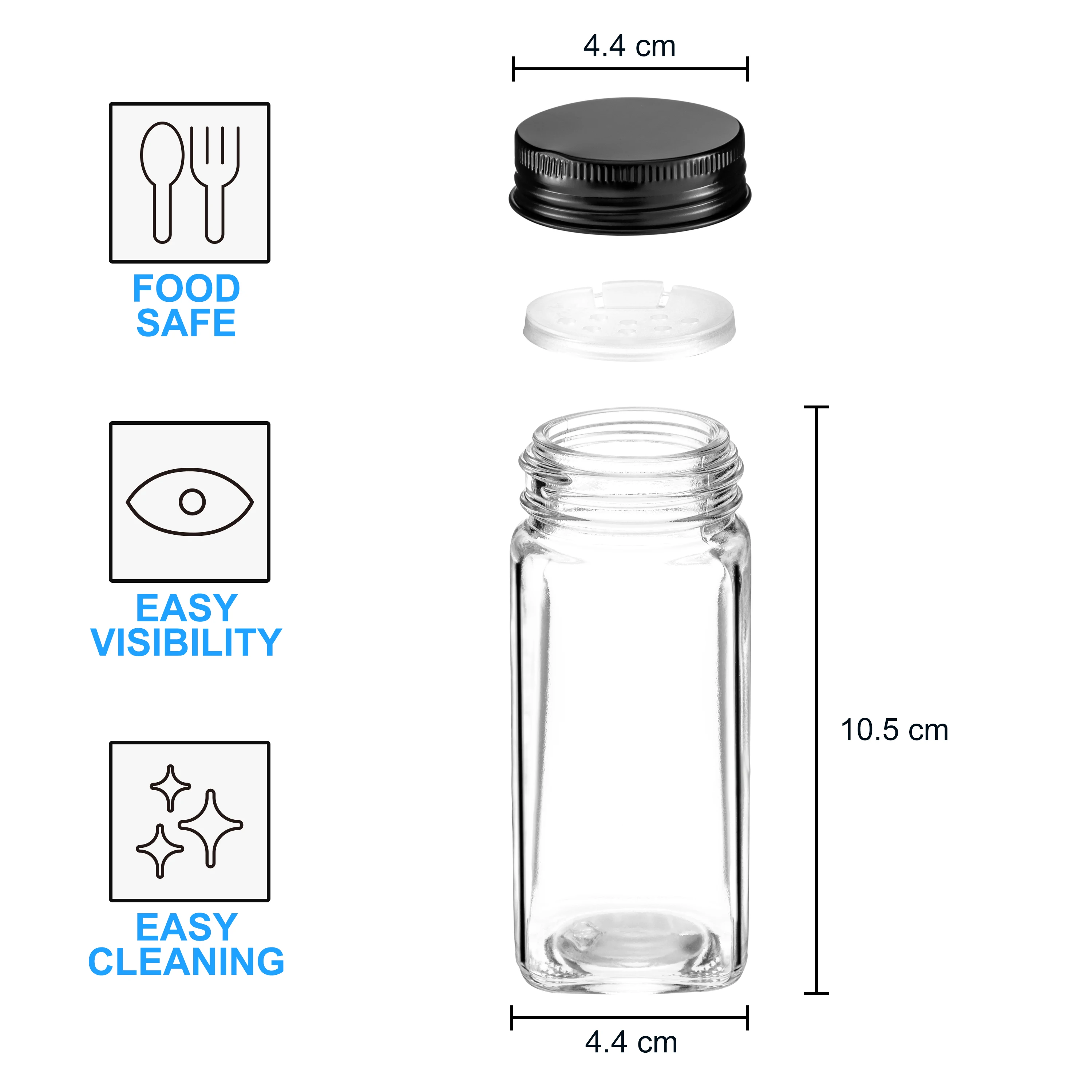 4oz Square Glass Spice Bottle Pepper Shakers seasoning bottle with Spice Labels black lids Spice Jar set