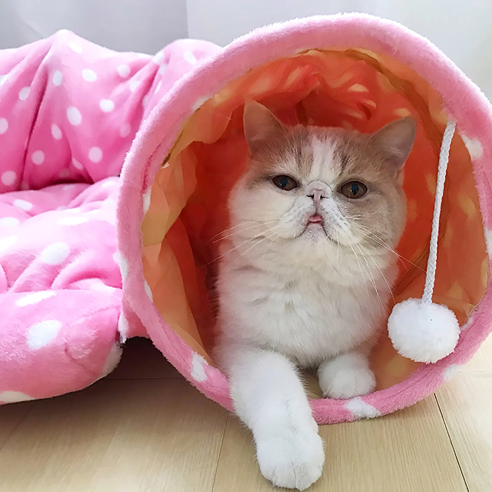 Cat Tunnel Bed with Soft Mat Cat Tunnel Toys with Peephole Fun Ball for Indoor Pet Kittens