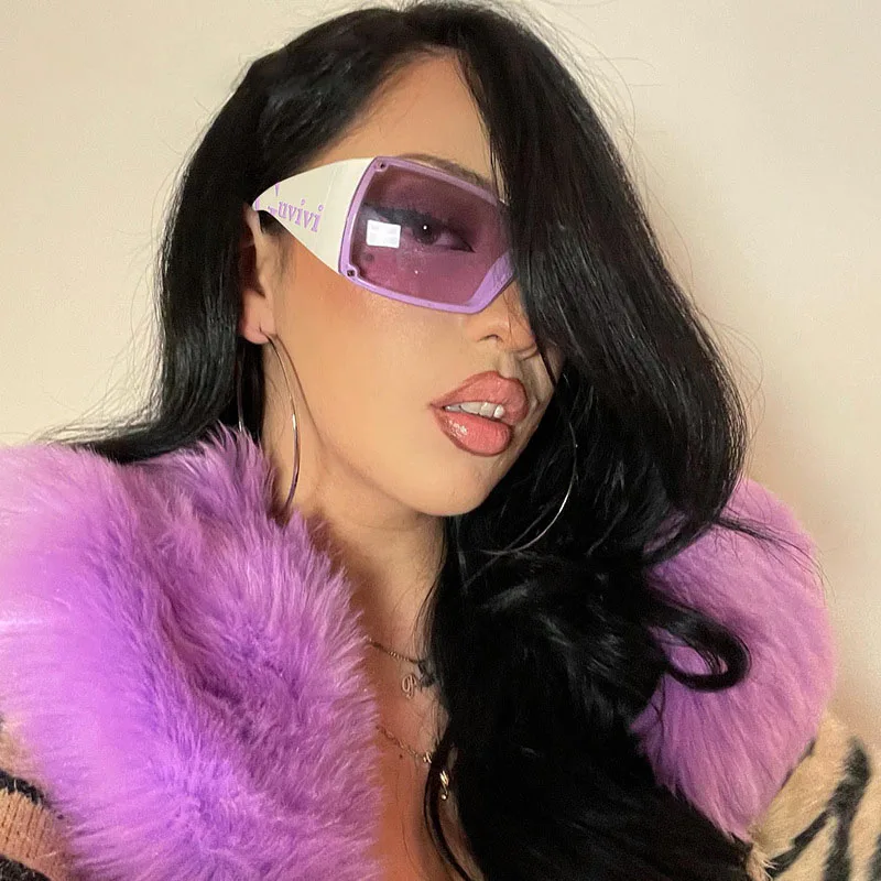 7058 Fashion Luxury Brand One Piece Sunglass Women Men 2024 Trendy Y2k Sunglasses Oversized Punk Sun Glasses