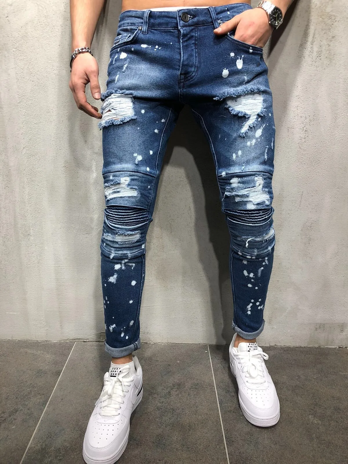 
High quality wholesale men street fashion ripped style denim jeans 