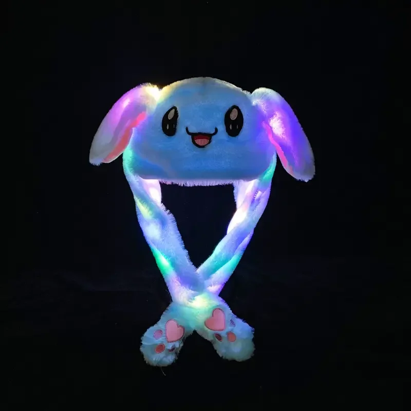 Hot Sale Glowing Rabbit Hat Plush Luminous Light LED Colorful Animal Hat Moving Ear Hat Control Ear Beating Gift for Kids