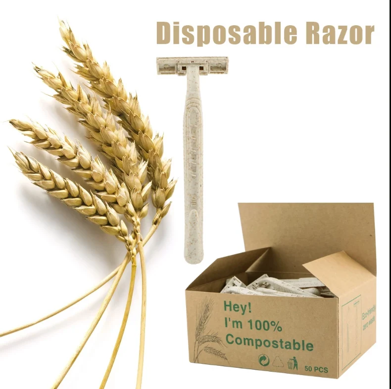 Eco-friendly Wheat Straw Disposable Razor Biodegradable Double Blade Shavers