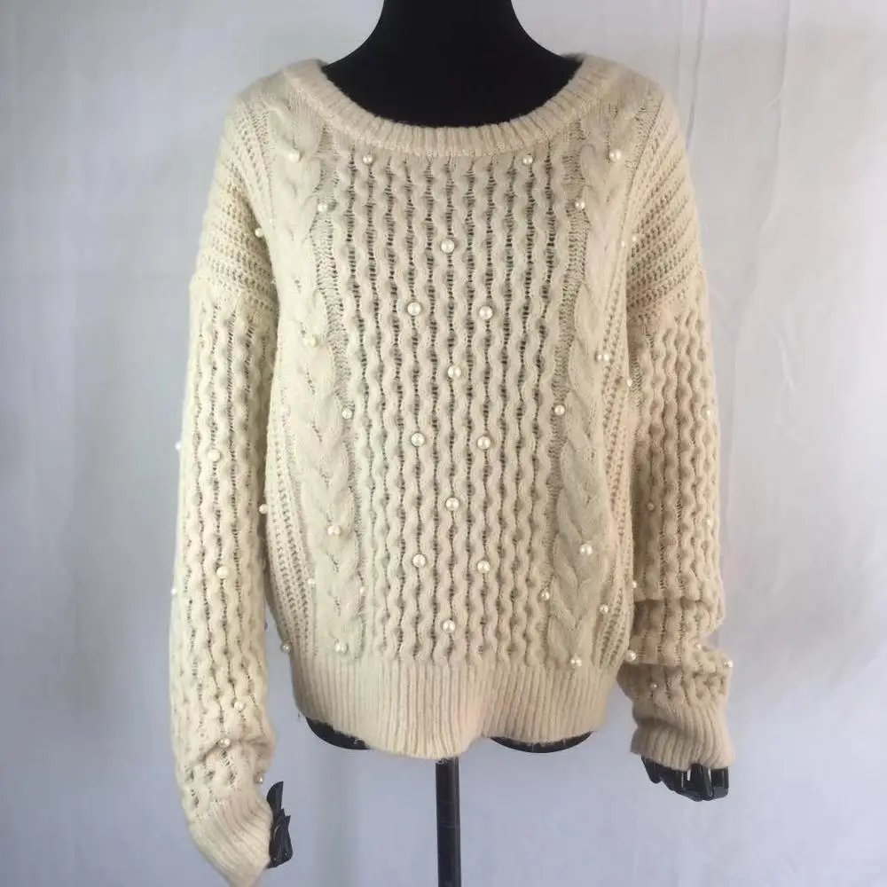 
on sale Sweater factory women sweater knitted Beading woolen sweater designs for ladies 