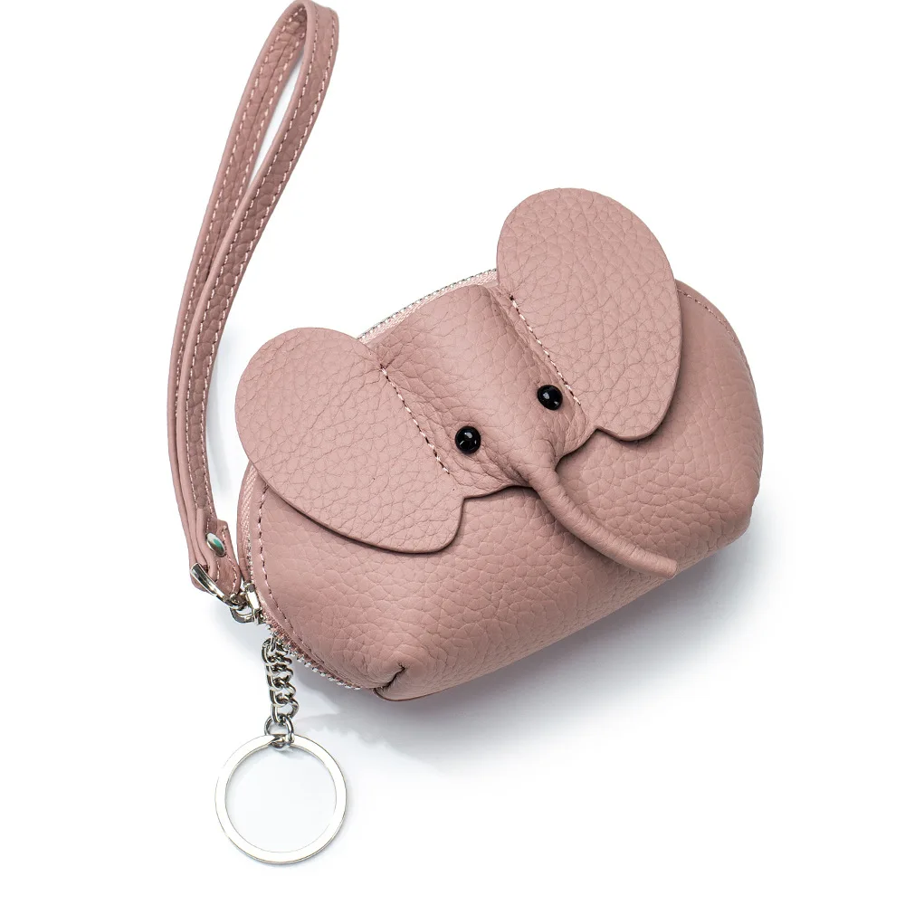 Cute Three-Dimensional Elephant Coin Wallet Coin Purse Key Chain First-Layer Cowhide Card Holder Storage Bag Elephant Purse