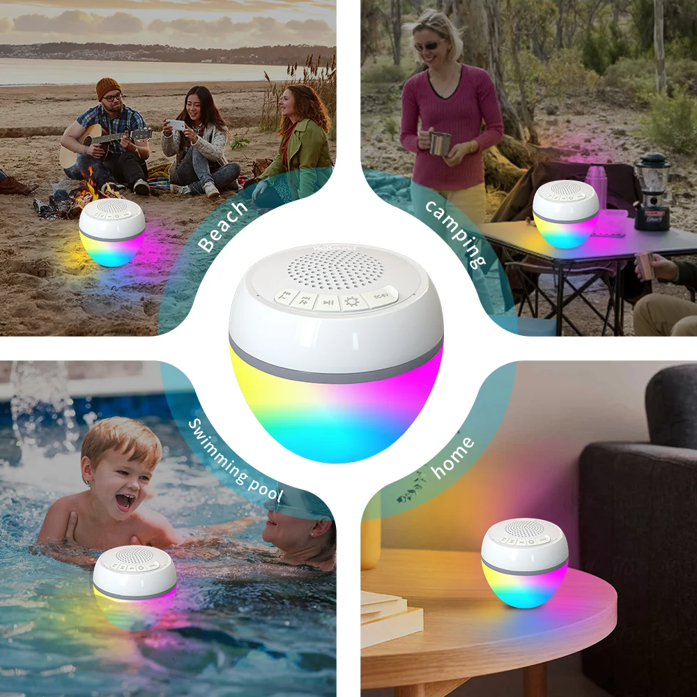 Cootway 2024 New Arrivals IP68 Waterproof Floating Speaker with LED RGB Light Show TWS Function Mini Pool Speaker