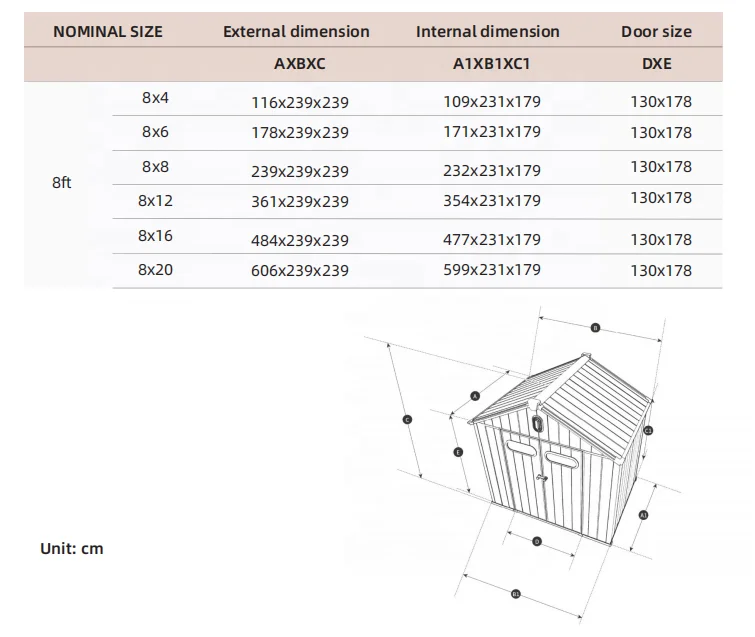 Factory Direct Sale Outdoor House Garden Tools Storage Metal + Plastic Yard Shed
