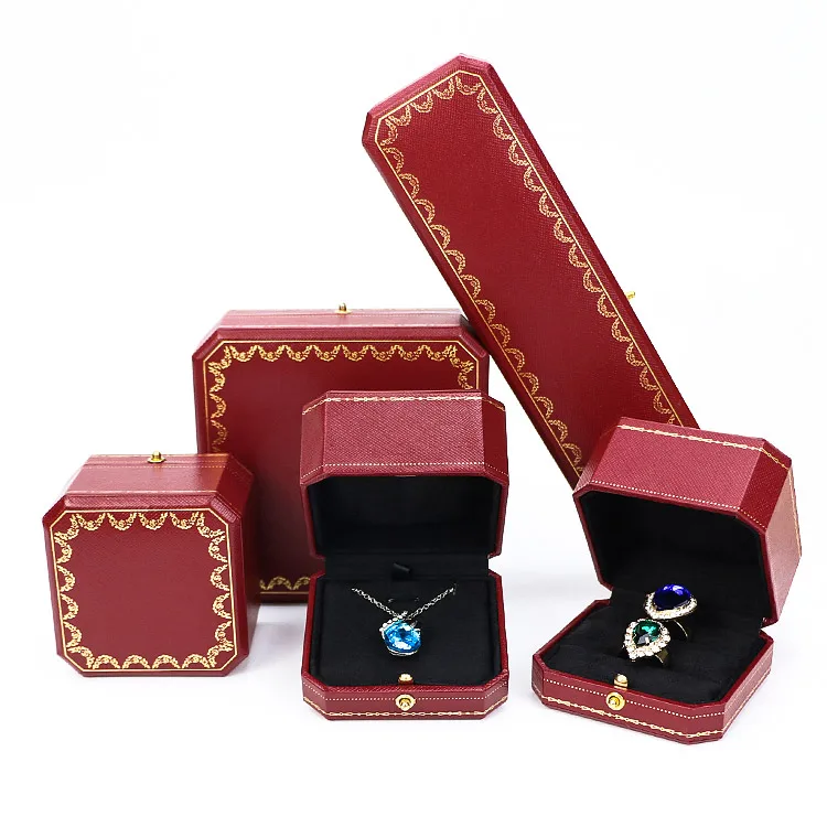 Custom Logo Velvet Earring Ring Box Luxury Red Portable Packaging Wedding Travel Necklace Gift Snap Double Ring Jewelry Box