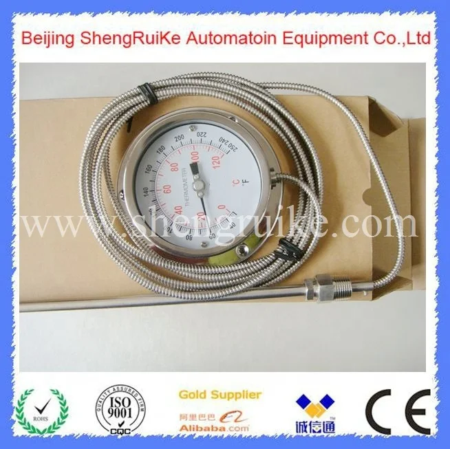Remote reading stainless steel capillary thermometer