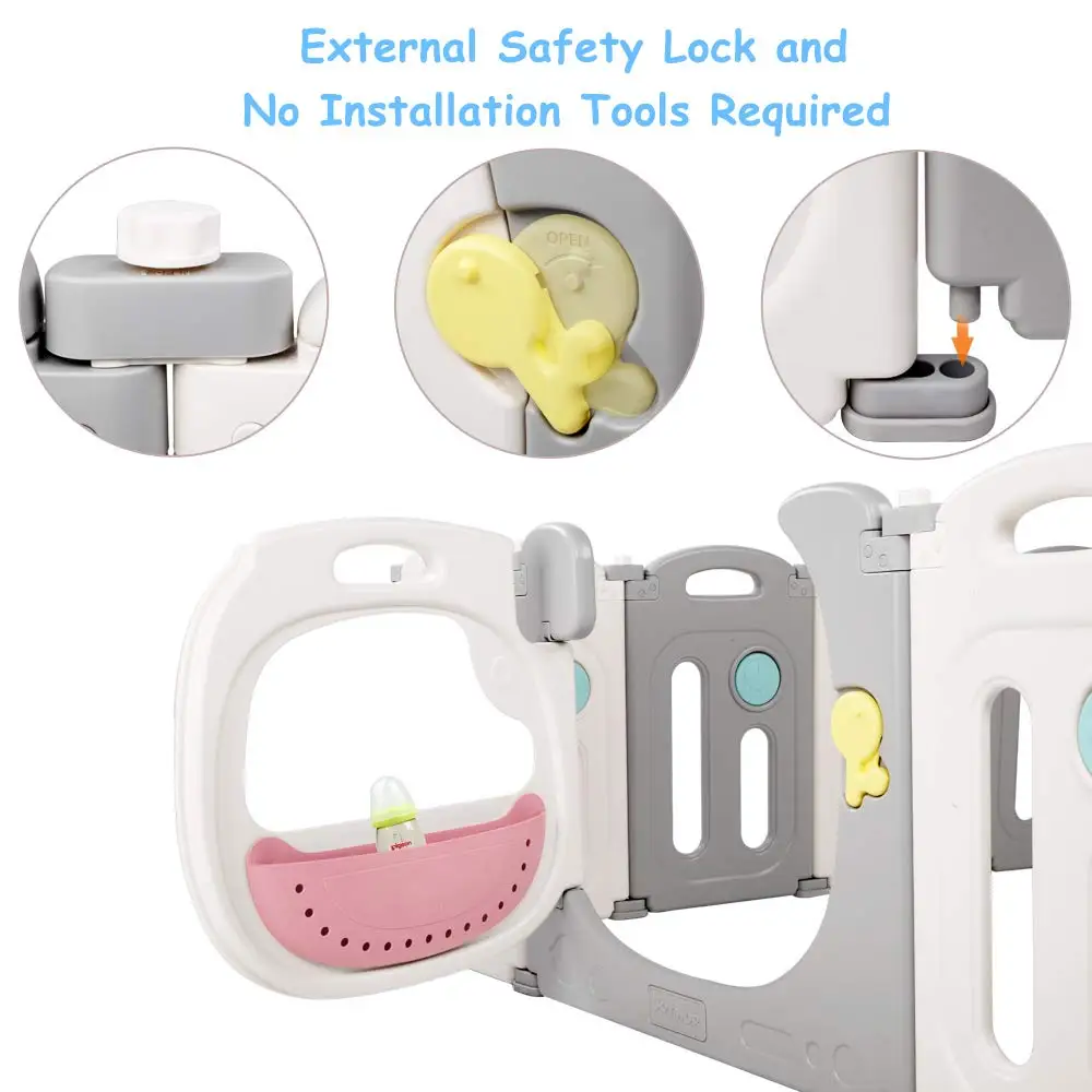 ABST Modern baby playpen grey and white high quality play fence plastic folding fence