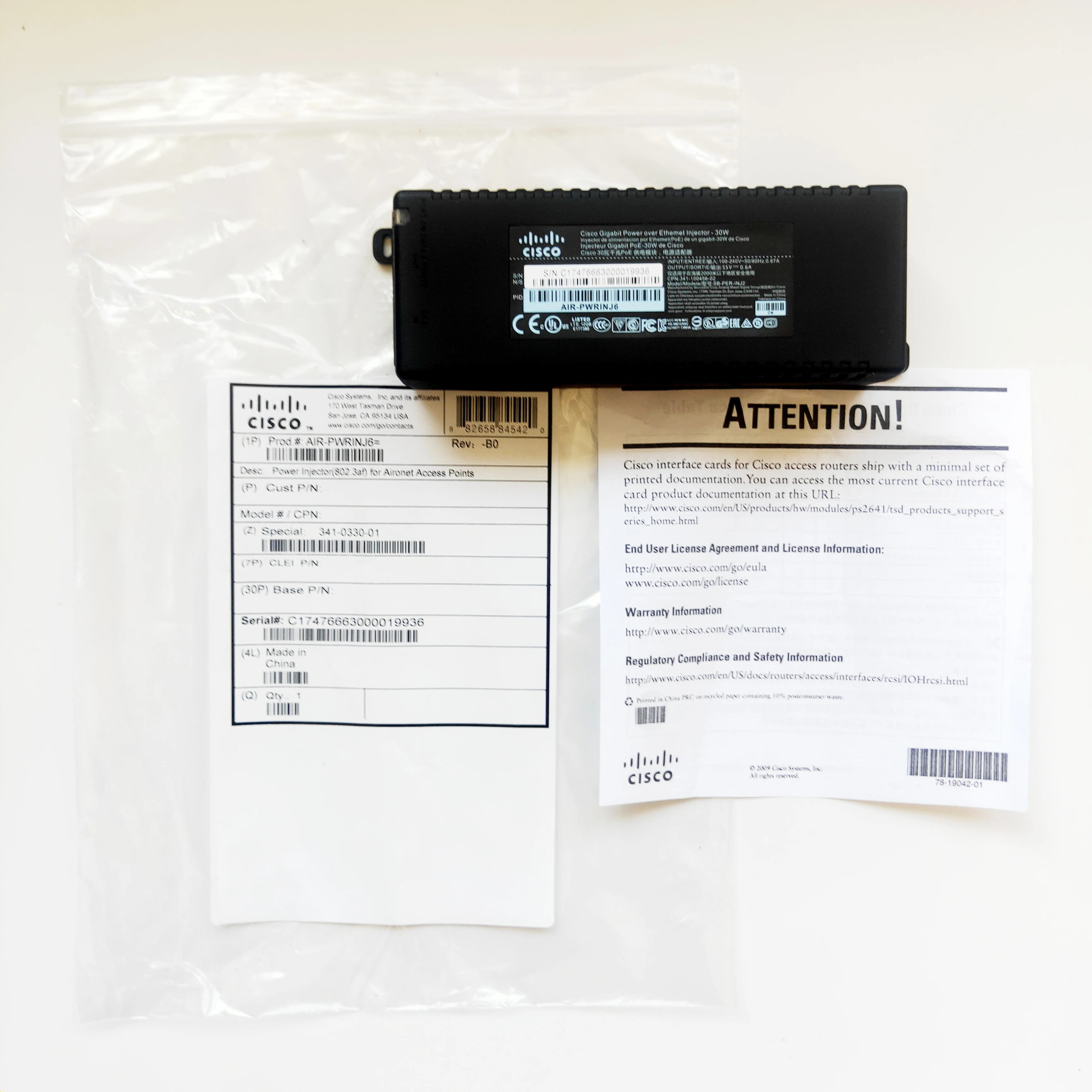 Meraki 802.3at гигабитный POE питания Aironet инжектор AIR-PWRINJ6