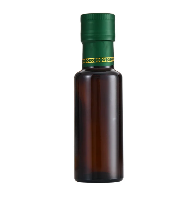 In stock 100ml 3oz mini amber glass bottle for food packing olive oil amber glass bottle with two parts screw cap and shrink