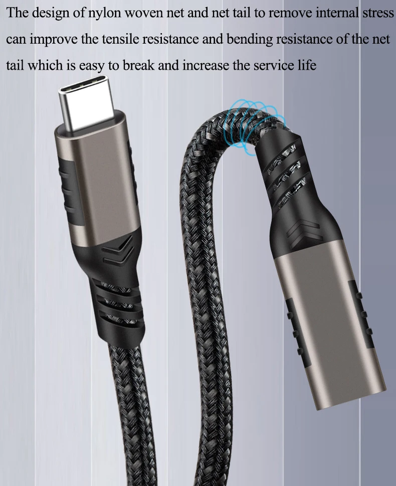 High Speed USB3.2 Gen2 Braided Extension Cable 10Gbps USB C Type C Male to Female Extension Cable 4K 60Hz Video Extender Cord