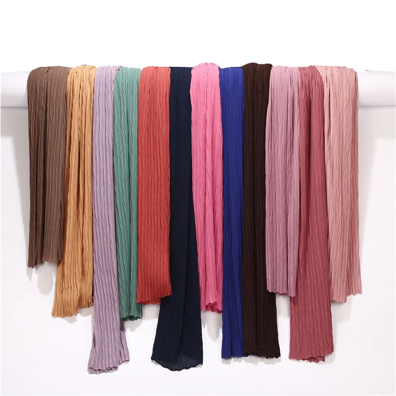 Pleated Women Wrinkle Chiffon Hijab Shawl Crinkle Muslim Turban Wraps Long Wrap Scarves