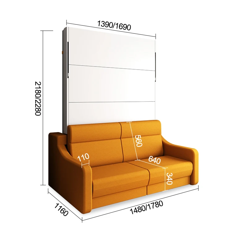 Modern Invisible Manual Vertical Wall bed Multifunction Space Saving Stable Folding Storage Murphy Bed with Sofa