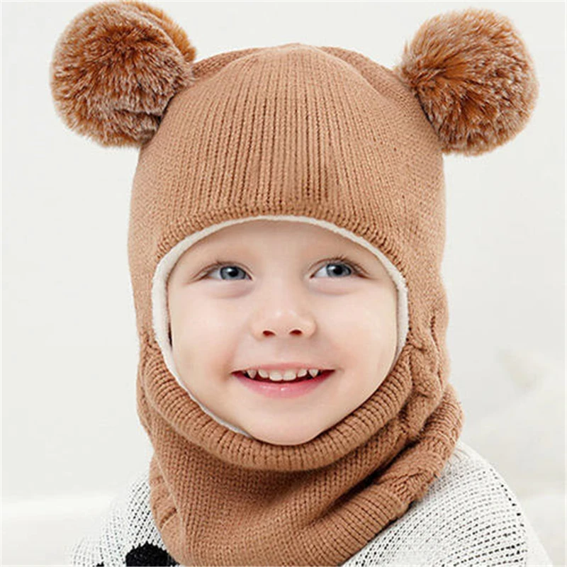 Winter Thicken Plus Velvet Face Ear Protection Knitted Cap Toddler Baby Boy Girl Children Kids Warm Hat