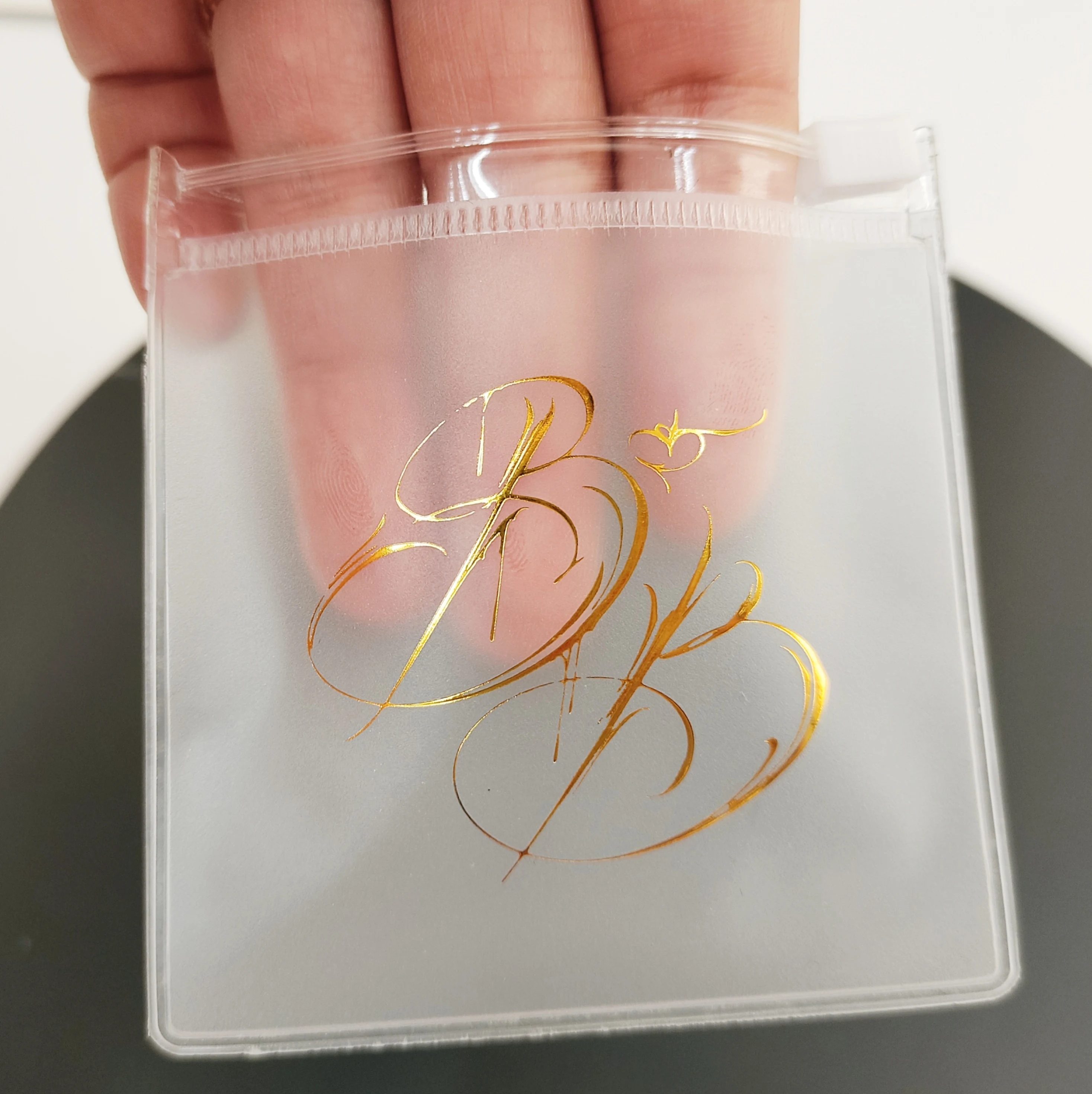 Free samples gold hot oil printing logo ziplock bag clear frosted pvc jewelry packaging & display pouch for packing jewelry