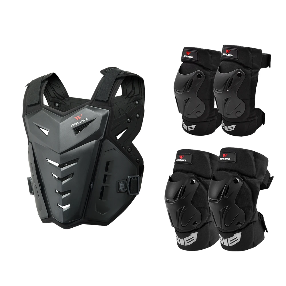 WOSAWE Motorcycle Jacket Body Armor Motocross Chest Back Protector Motocross Off-Road Racing Vest and Motorcycle Knee Protector